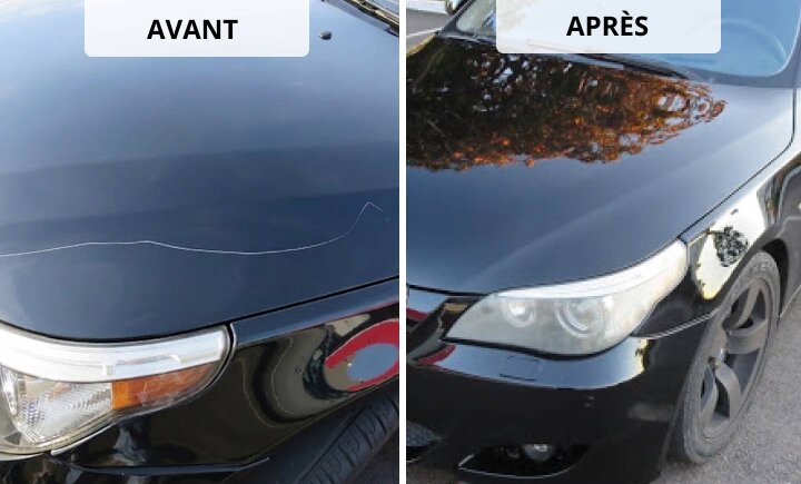 Résultat avant / après NanoPolix sur une rayure de portière