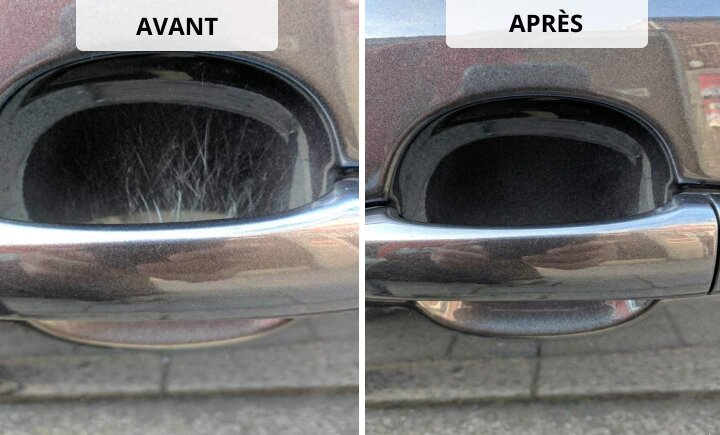 Résultat avant / après NanoPolix sur des griffures près de la poignée